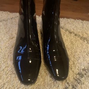 Black patent leather ankle boots